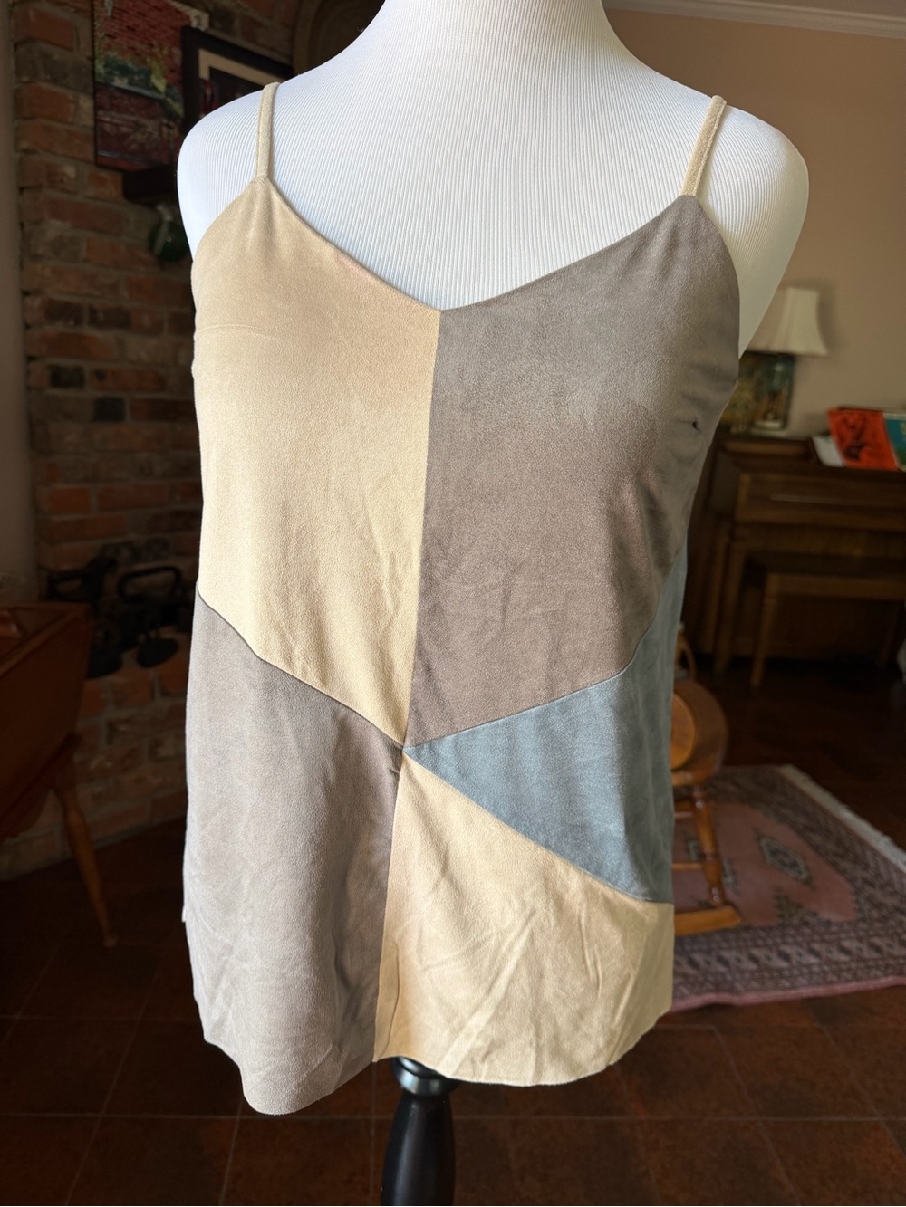 crosby. Neutral Colorblock Spaghetti-Strap Camisole in Beige Taupe and Soft Blue